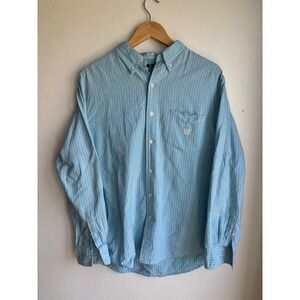Chaps RL Mens Large Blue Striped Long Sleeve Button Down Cotton Shirt‎ L/G